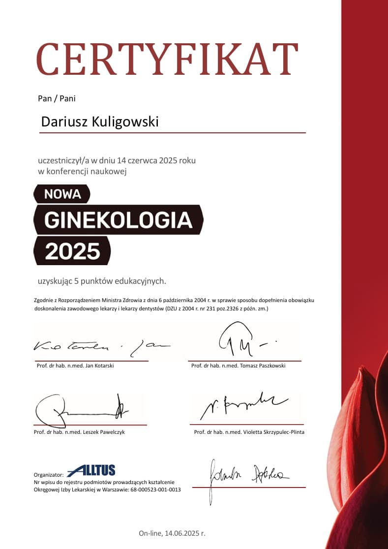 Nowa Ginekologia 2025 - Certyfikat ON-LINE